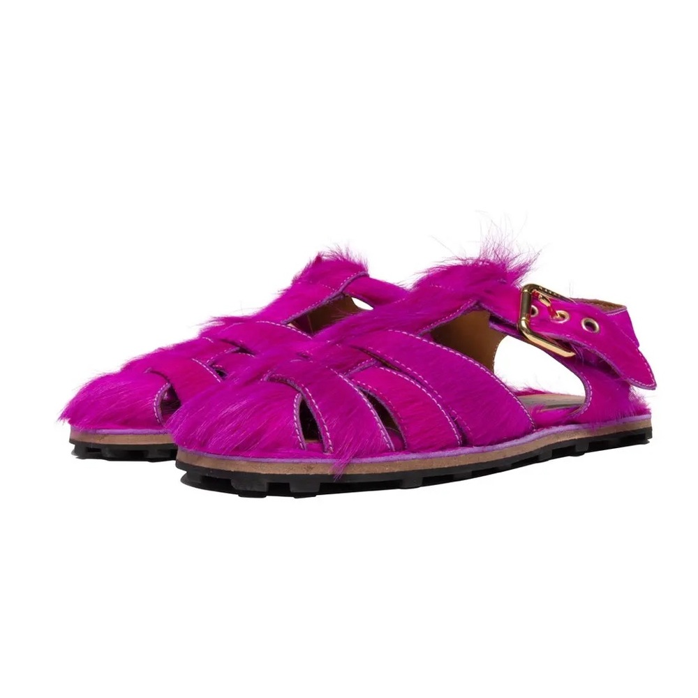$950 Marni Calf Hair Flat Sandals